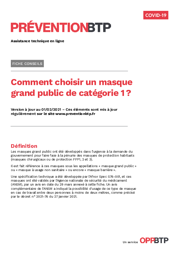 Covid-19 : Comment choisir un masque grand public de catégorie 1 