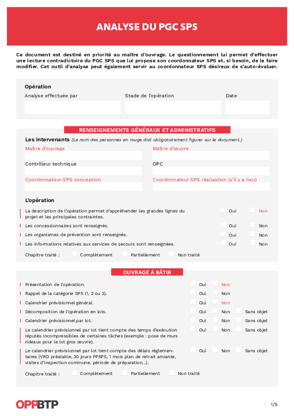 Analyser un plan général de coordination de sécurité et de protection de la santé (PGC SPS)