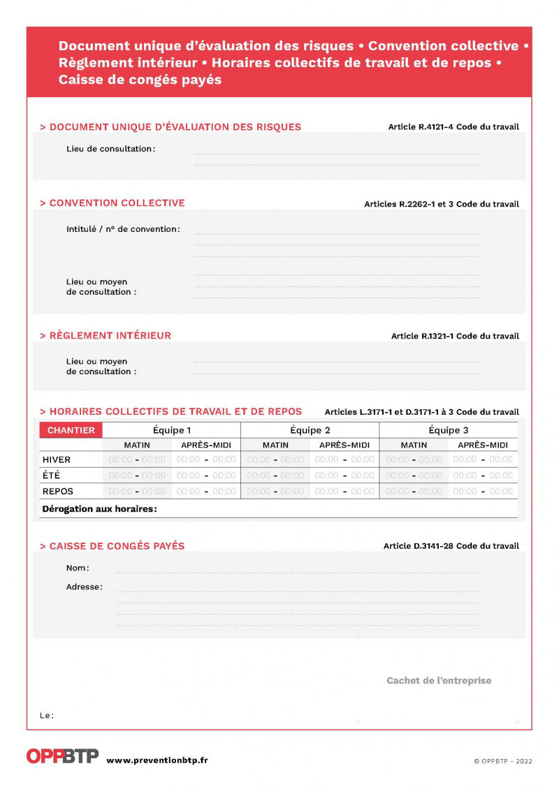 Pack Affichage obligatoire pour les entreprises du BTP