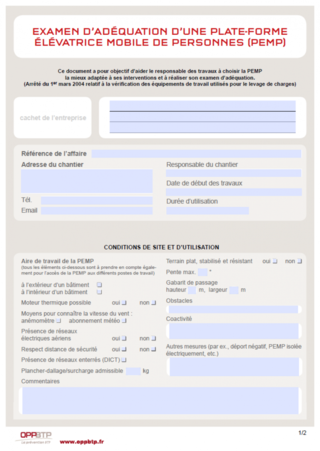visuel - Examen d'adéquation d'une PEMP : je choisis une PEMP adaptée à mon chantier - modèle à télécharger