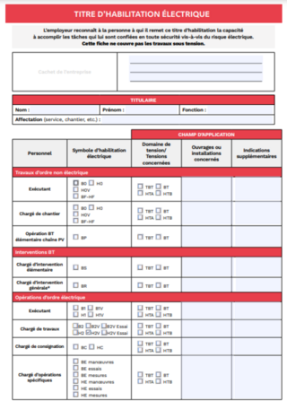 Titre d'habilitation électrique (2024)