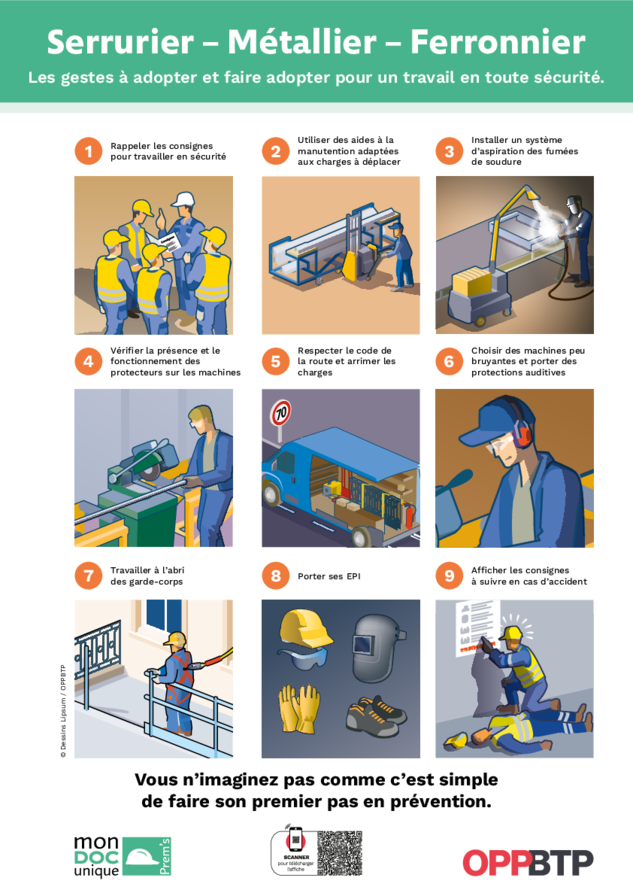 Serrurier, métallier, ferronnier - Les gestes à adopter et faire adopter pour un travail en toute sécurité