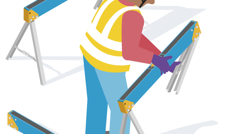 Des tréteaux en acier pliables pour réaliser en sécurité diverses tâches sur chantier