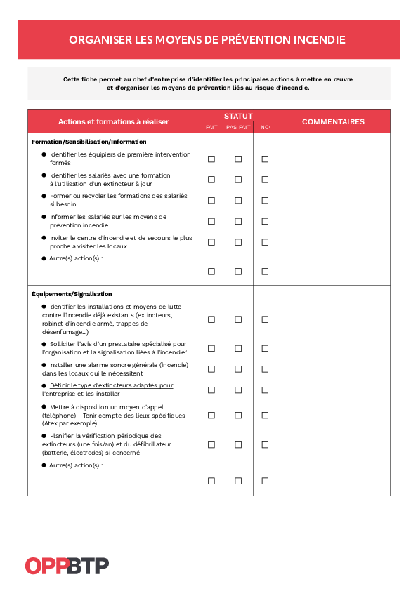 J’organise les moyens de prévention incendie dans mon entreprise