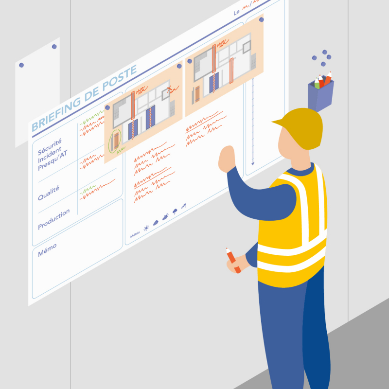 Un briefing de poste réalisé avec des photos aériennes du chantier