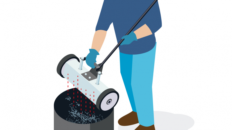 Un balai à aimants pour les déchets métalliques