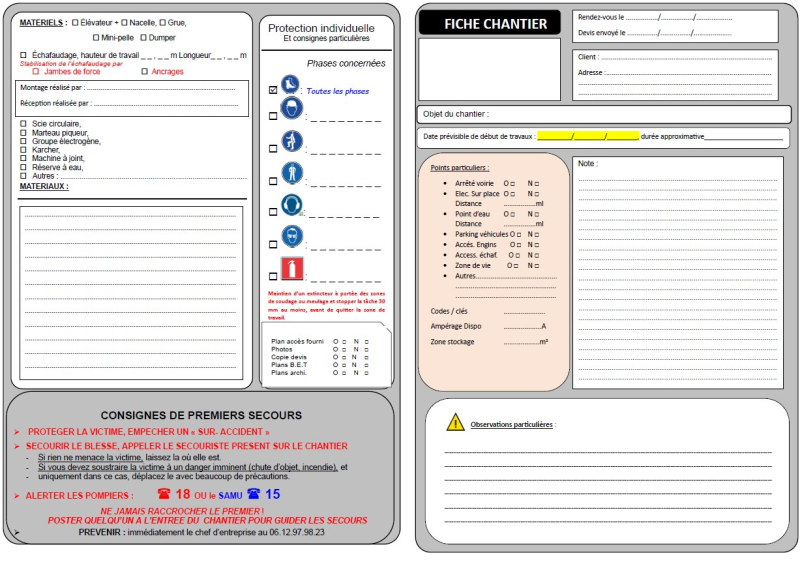 Fiche préparation de chantier