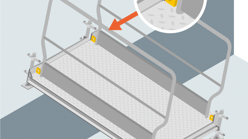 Une passerelle d'accès adaptée à l'escalier de chantier Escalib Mills