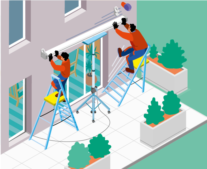 Il chute depuis un escabeau en posant un store banne