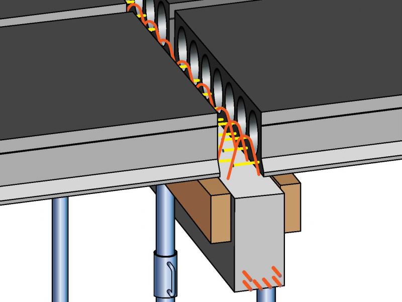 Appui de dalles alvéolaires précontraintes sur lisse.