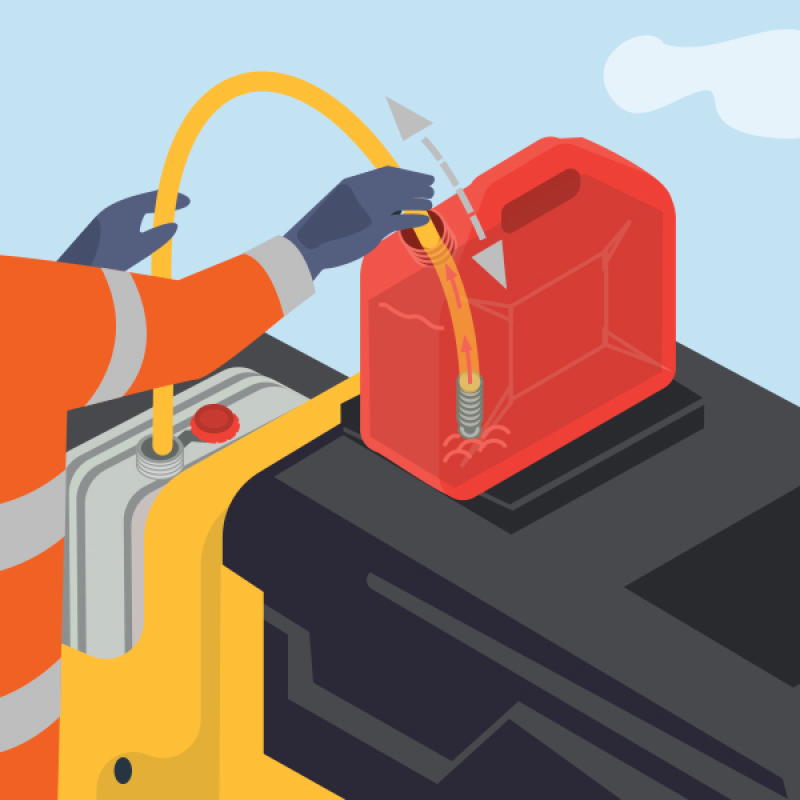 Réaliser le plein de carburant des engins avec un siphon à bille manuel