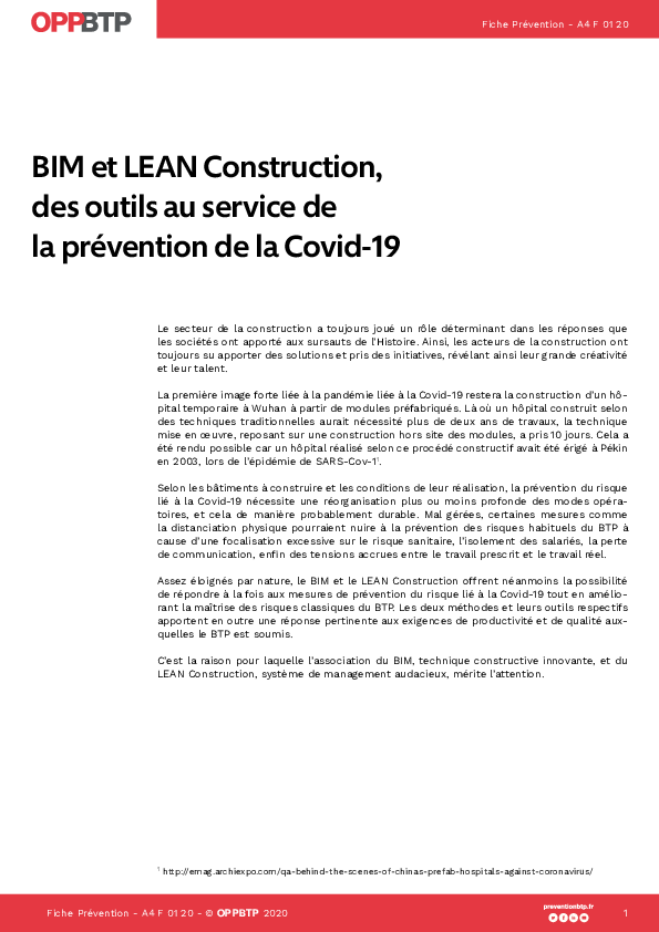 BIM et LEAN Construction, des outils au service de la prévention de la Covid-19