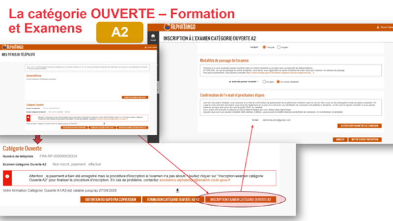 SGA Drones - formation - Illustration 4 - tuto où trouver inscription A2 sur Alphatango