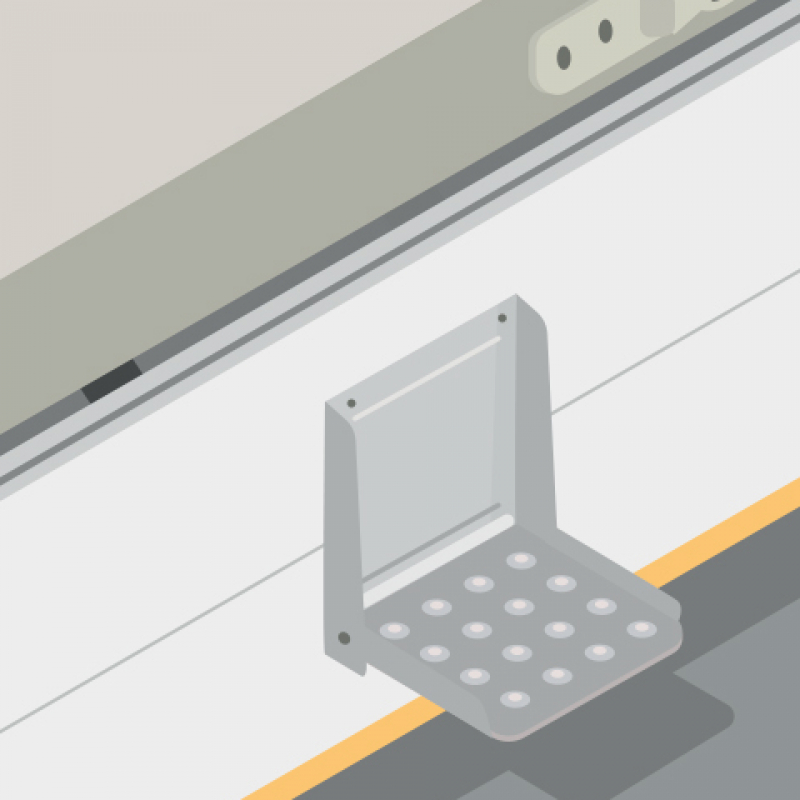 Un marche-pied pliant pour ridelles de camions-bennes