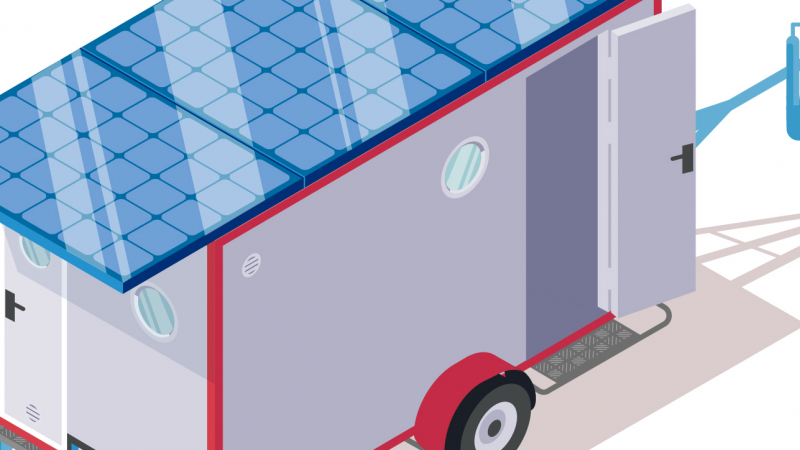 Une roulotte de chantier avec panneaux photovoltaïques pour le confort des équipes
