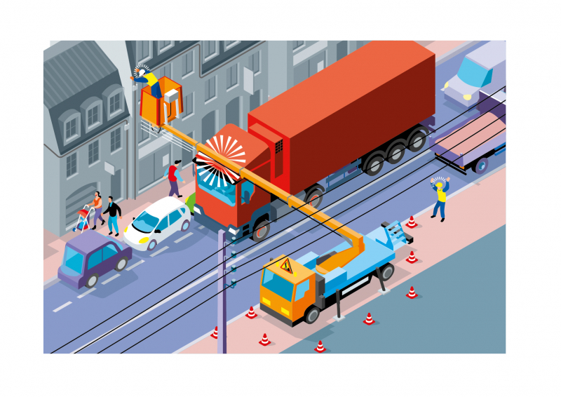 Un poids lourd percute le bras d'une nacelle