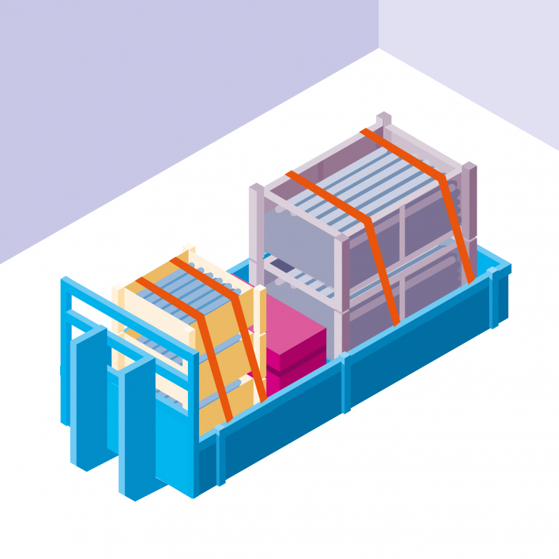 Transporter les échafaudages avec une polybenne équipée de racks de rangement sur mesure