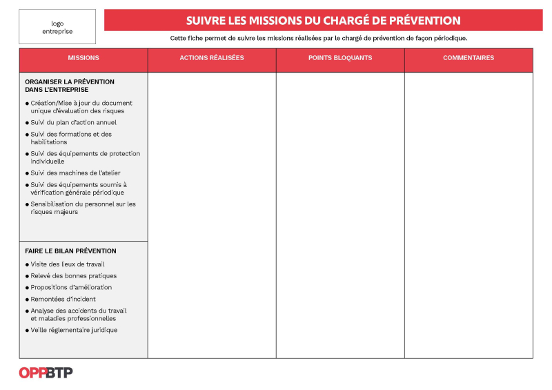 Je suis les missions réalisées par le chargé de prévention