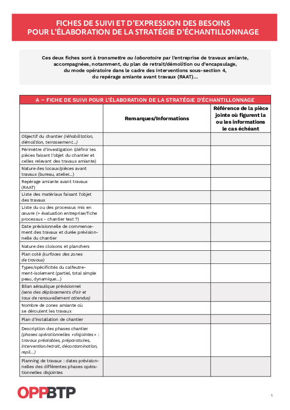 Chantier de désamiantage et stratégie d’échantillonnage : je remplis une fiche de suivi et d’expression des besoins