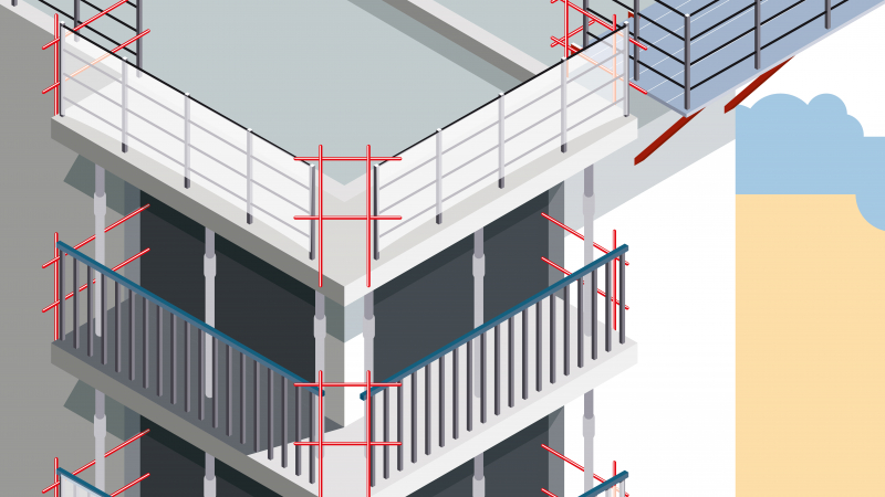 Installation de garde-corps définitifs sur balcons préfabriqués