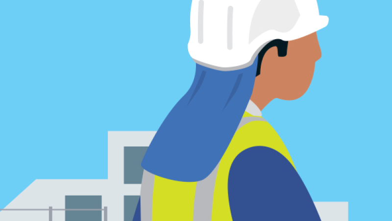 Garder la tête au frais sous le casque de chantier avec un coussinet de protection anti-chaleur