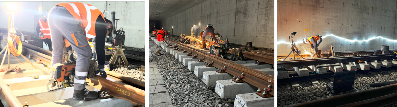 Mise en place de la tronçonneuse et découpe du rail