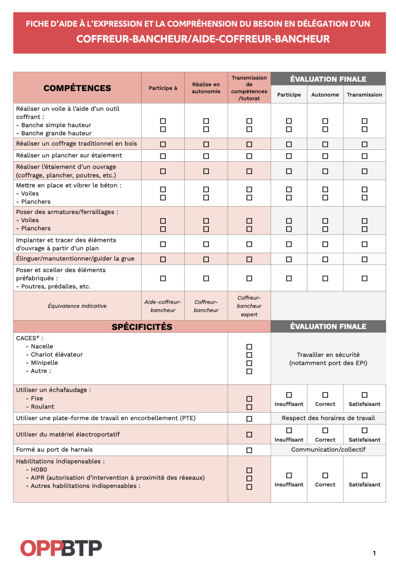 Coffreur-bancheur / aide-coffreur-bancheur en intérim : fiche d’aide à l’expression et la compréhension du besoin en délégation