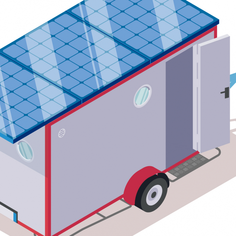 Une roulotte de chantier avec panneaux photovoltaïques pour le confort des équipes