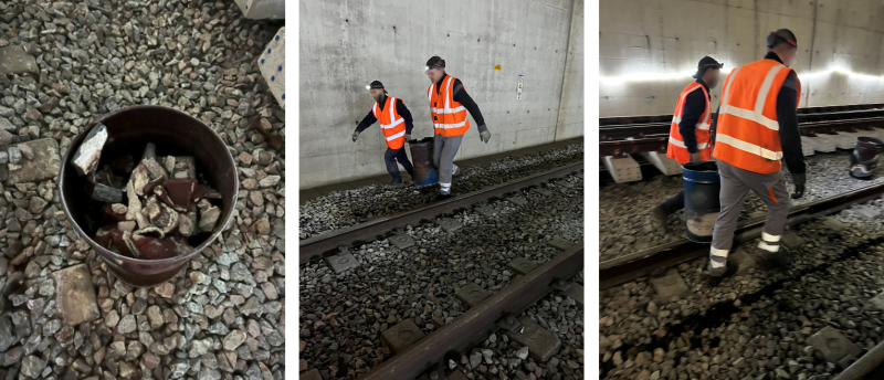 Transport du seau contenant les déchets