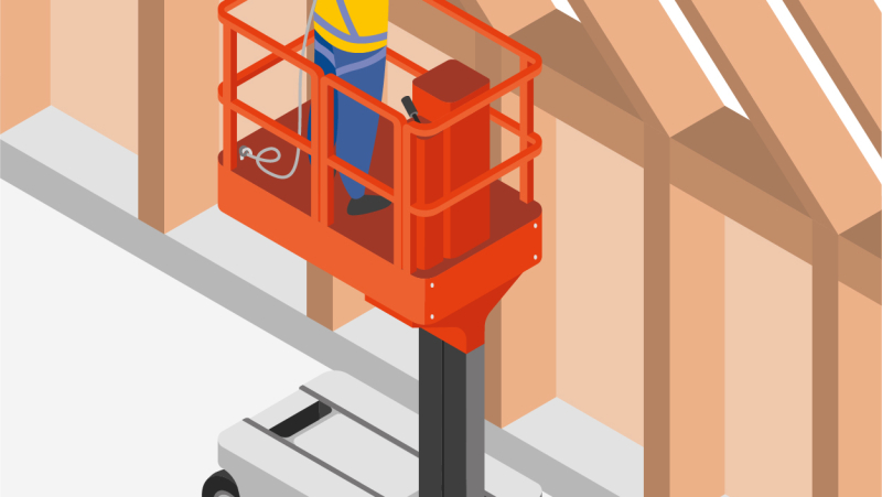 Une mini PEMP (plate-forme élévatrice mobile de personnel) pour faciliter la pose des charpentes bois
