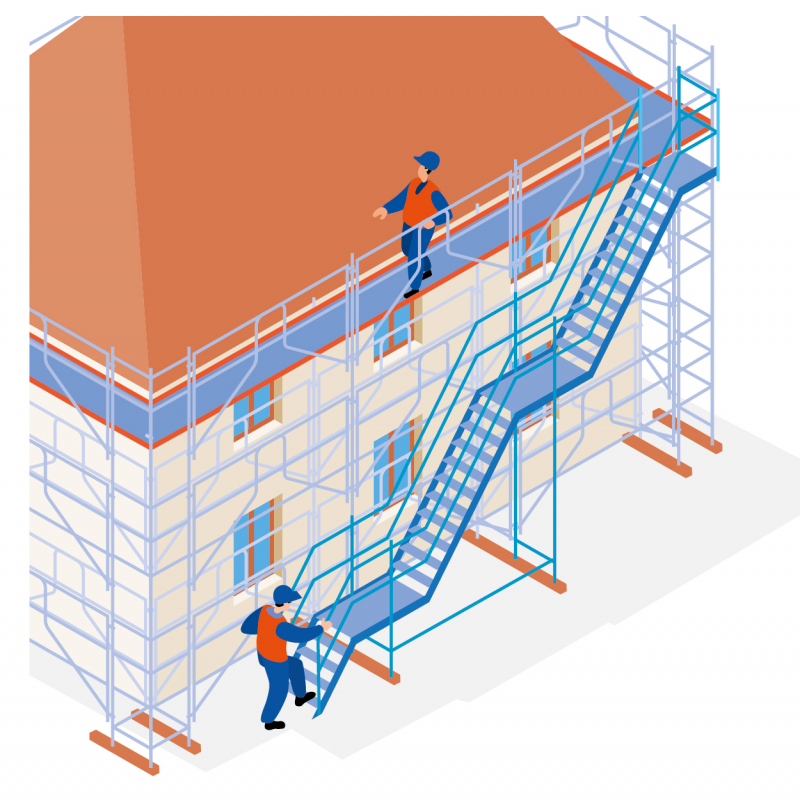 Des volées d’escalier pour accéder à l'échafaudage