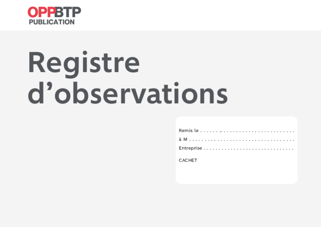 Registre d'observations - 16 pages