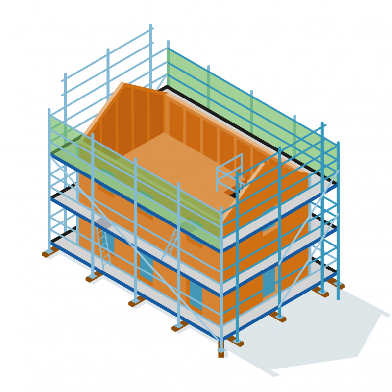 Sécuriser le montage de maisons à ossature bois (MOB) avec un échafaudage de pied périphérique