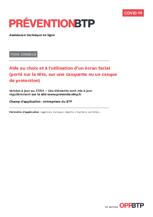 Covid-19 : Aide au choix et à l’utilisation d’un écran facial