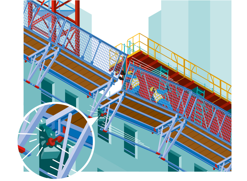 Chute depuis une plate-forme de travail en encorbellement