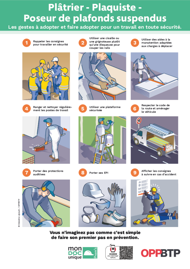 Plâtrier, plaquiste, poseur de plafonds suspendus - Les gestes à adopter pour travailler en sécurité