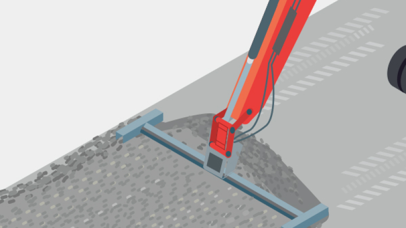 Une barre de nivellement sur pelle hydraulique pour réaliser facilement les plates-formes