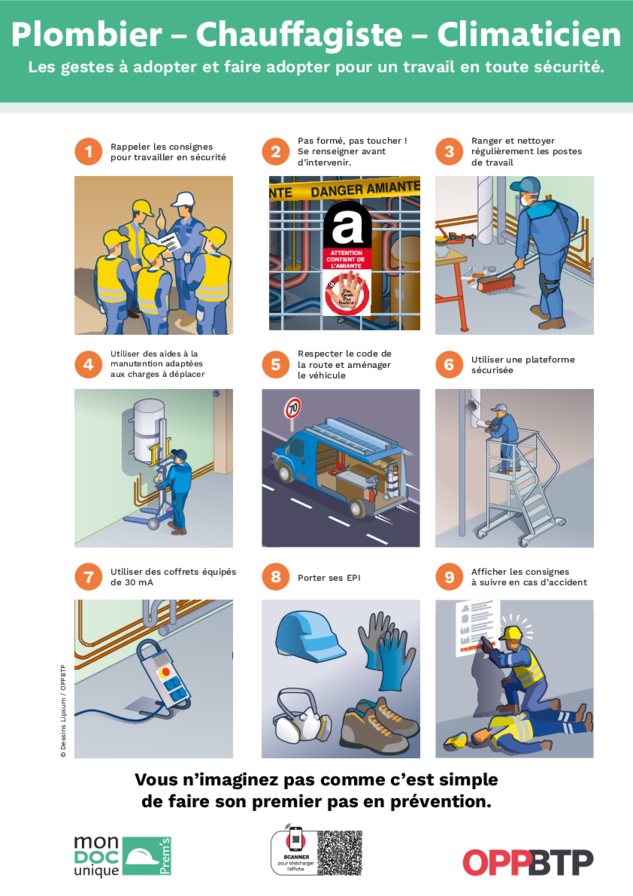 Plombier, chauffagiste, climaticien - Les gestes à adopter et faire adopter pour un travail en toute sécurité