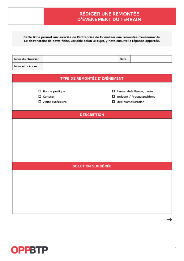 Rédiger une remontée d'événement du terrain