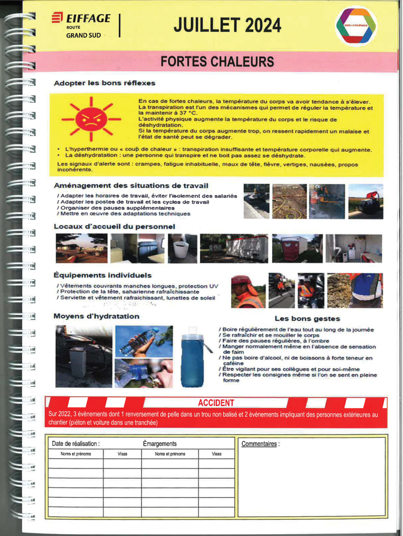 Extrait Agenda de la fiche prévention du mois de juillet