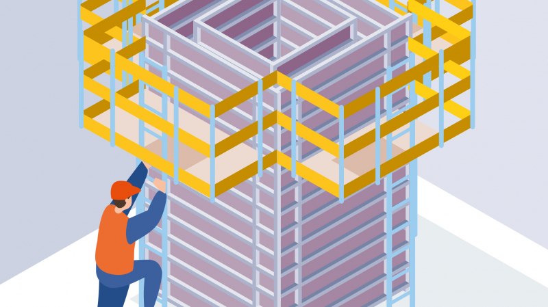 Construire une cage d’ascenseur avec un coffrage grimpant