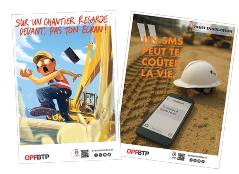 2 affiche de prévention téléphone chantier TP
