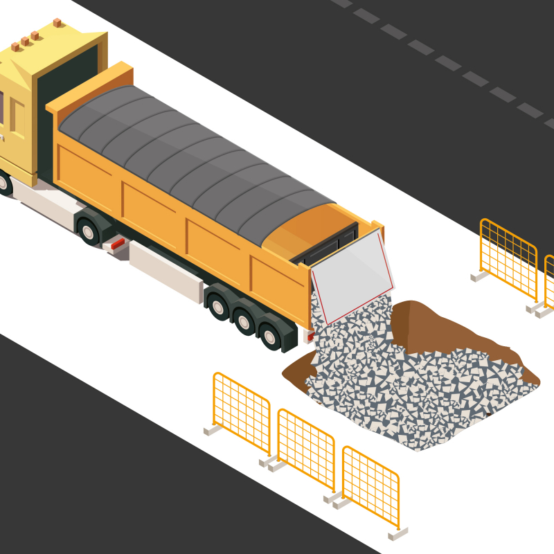 Travaux routiers : une benne à fond poussant pour l'éjection horizontale des enrobés et des matériaux de carrière