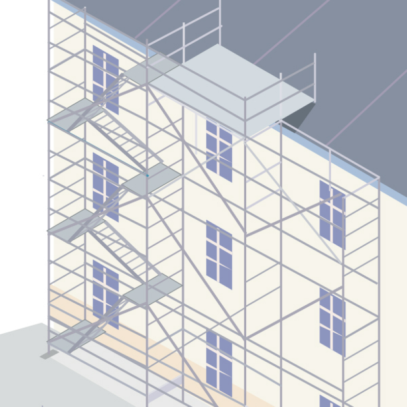 Sécuriser l'accès en hauteur sur échafaudage fixe avec un escalier provisoire