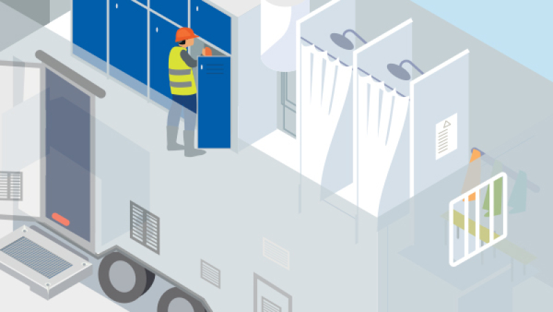 Un bungalow vestiaire de chantier avec douche incorporée