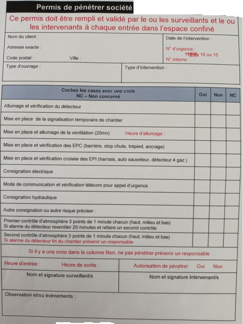 Permis de pénétrer - exemple