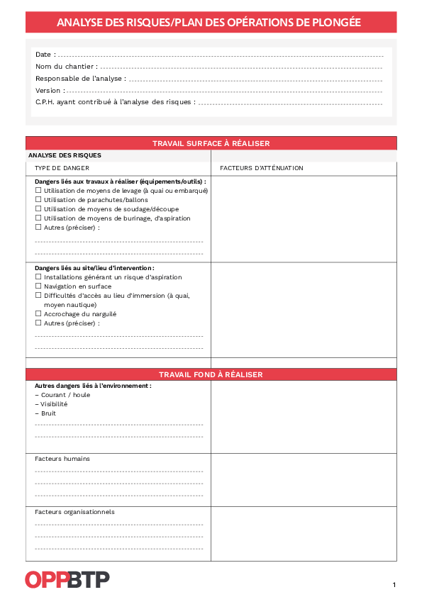 Travaux hyperbares : analyser les risques avec un plan des opérations de plongée