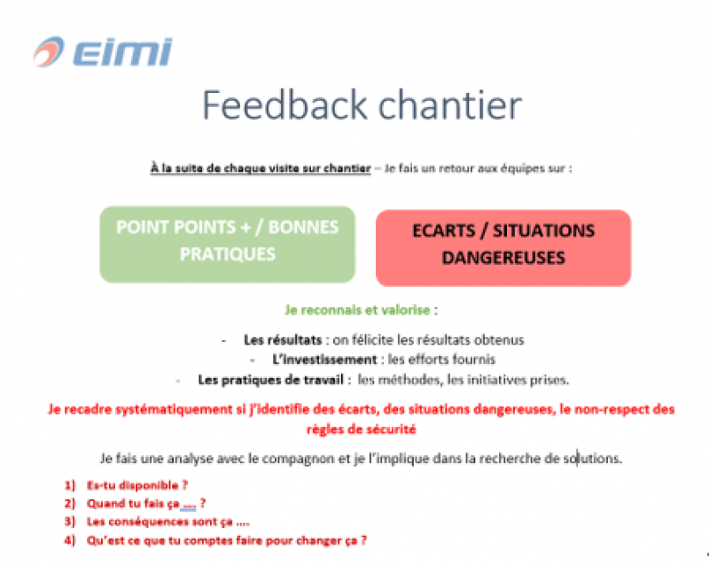 Carte mémo feedback chantier