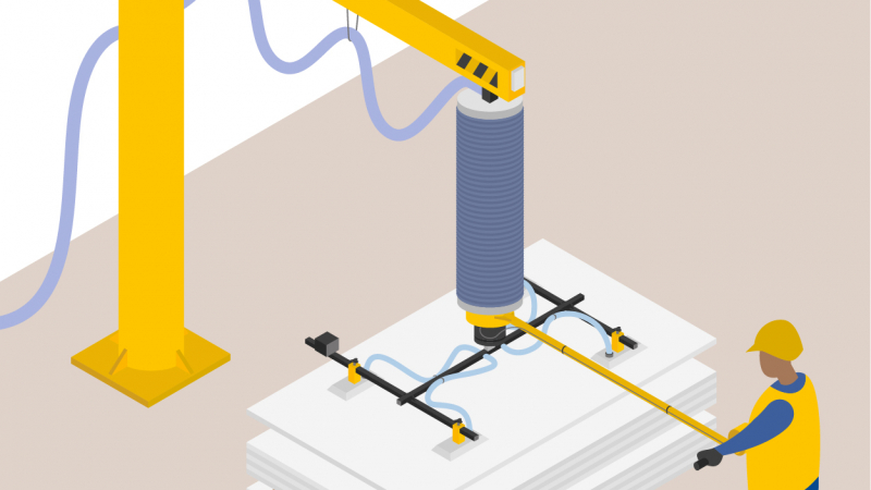 Utilisation d'une potence à dépression d'air pour la manutention de panneaux bois