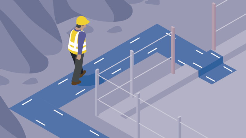 Equiper le chantier avec un tapis de circulation doté de bandes réfléchissantes